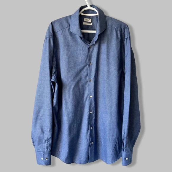 Linea In Blue Non Iron Slim Fit  Button Down Shirt Made in Italy - Picture 1 of 13